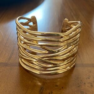 Layered Open Cuff Bracelet - Gold Tone